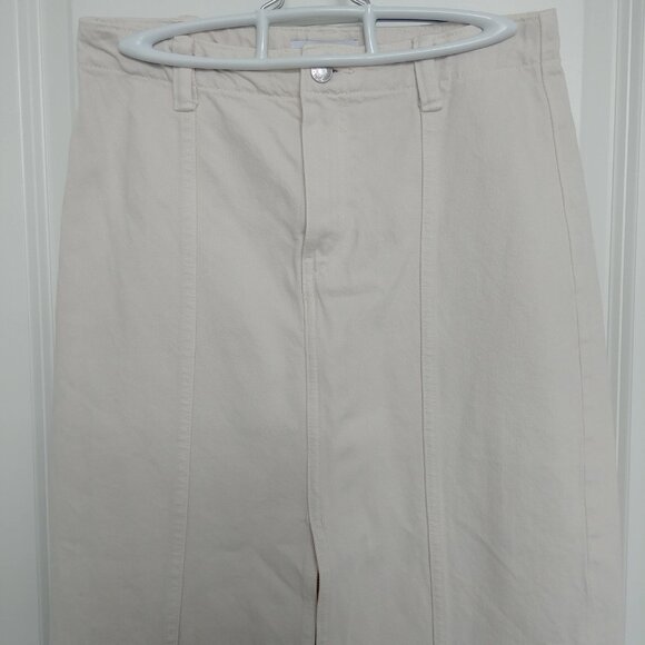 Zara Long Cream Off White Denim Skirt Front Slit Midi Maxi 100% Cotton S… - Picture 2 of 14